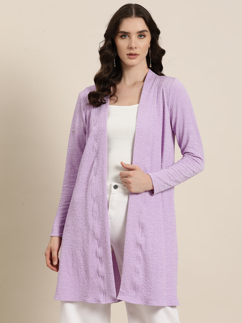 Lavender lycra fabric shrug with full sleeves and side slits