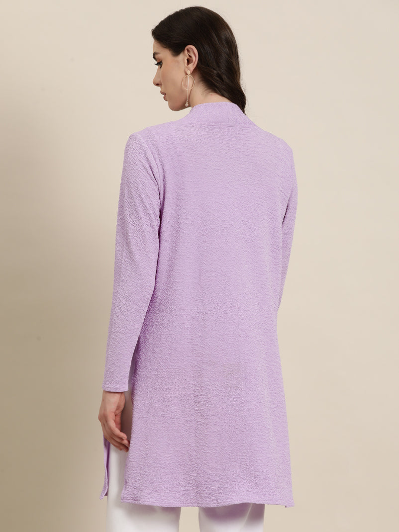 Lavender lycra fabric shrug with full sleeves and side slits