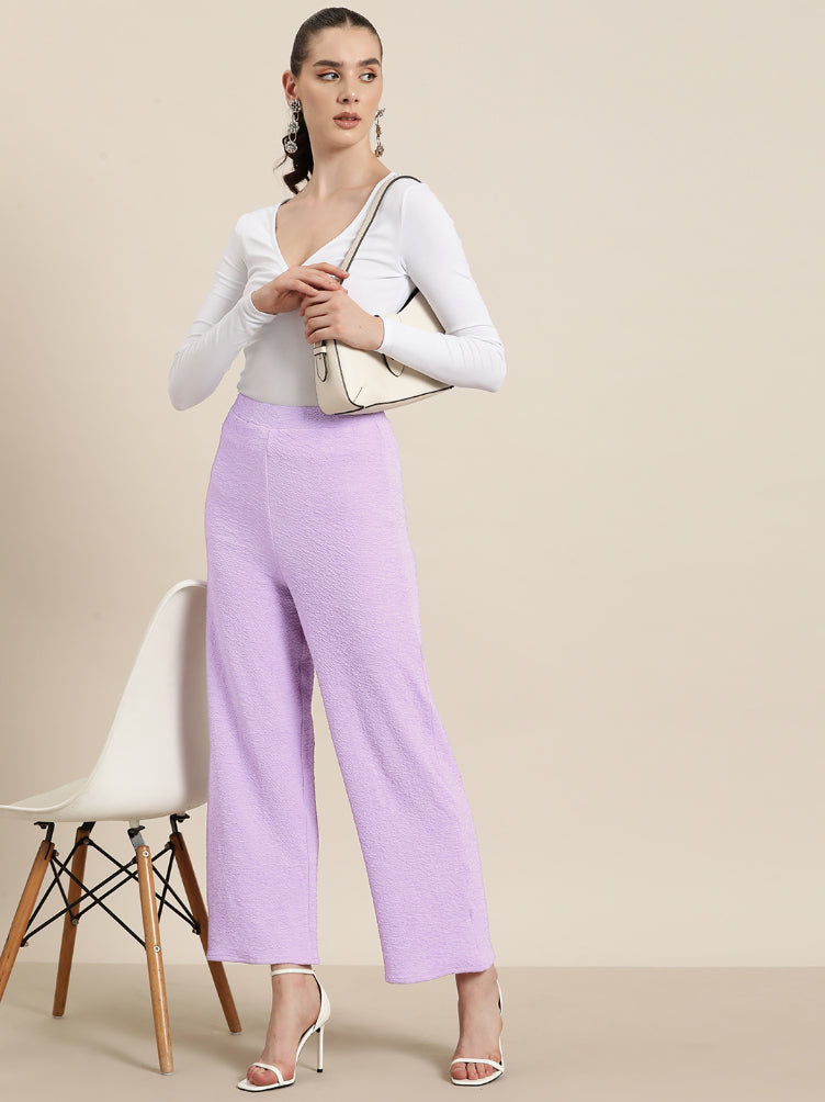 Lavender lycra strechable high waist elasticated palazzo
