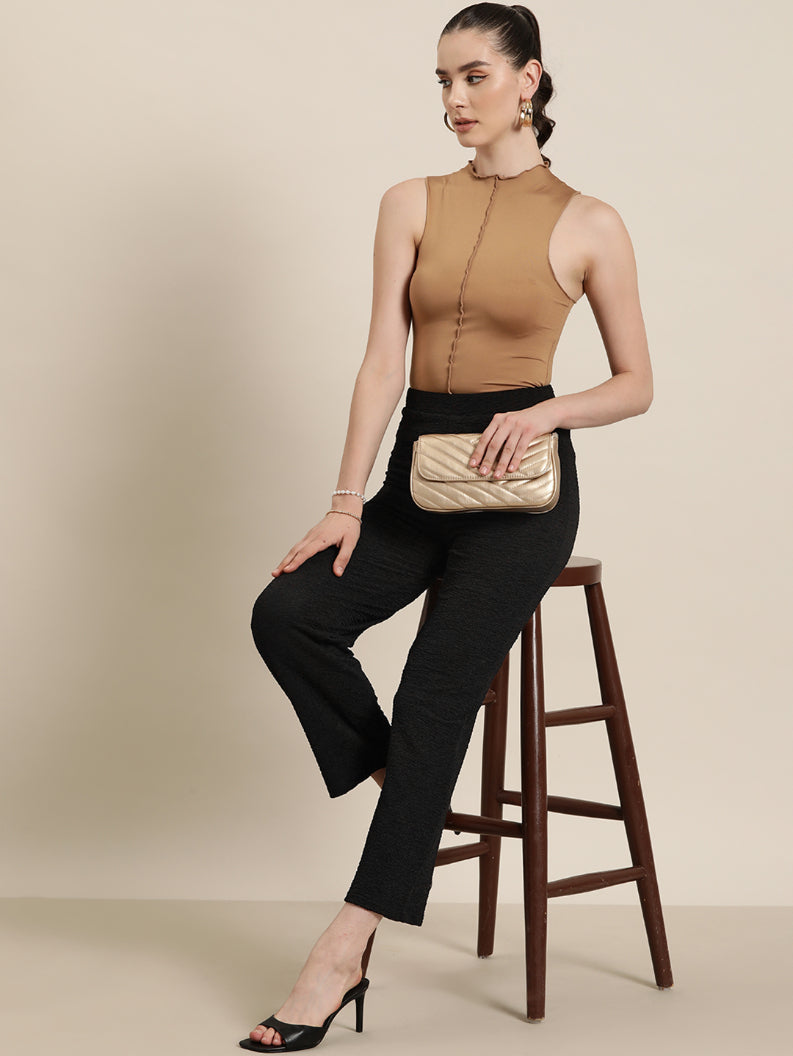 Black lycra strechable high waist elasticated palazzo