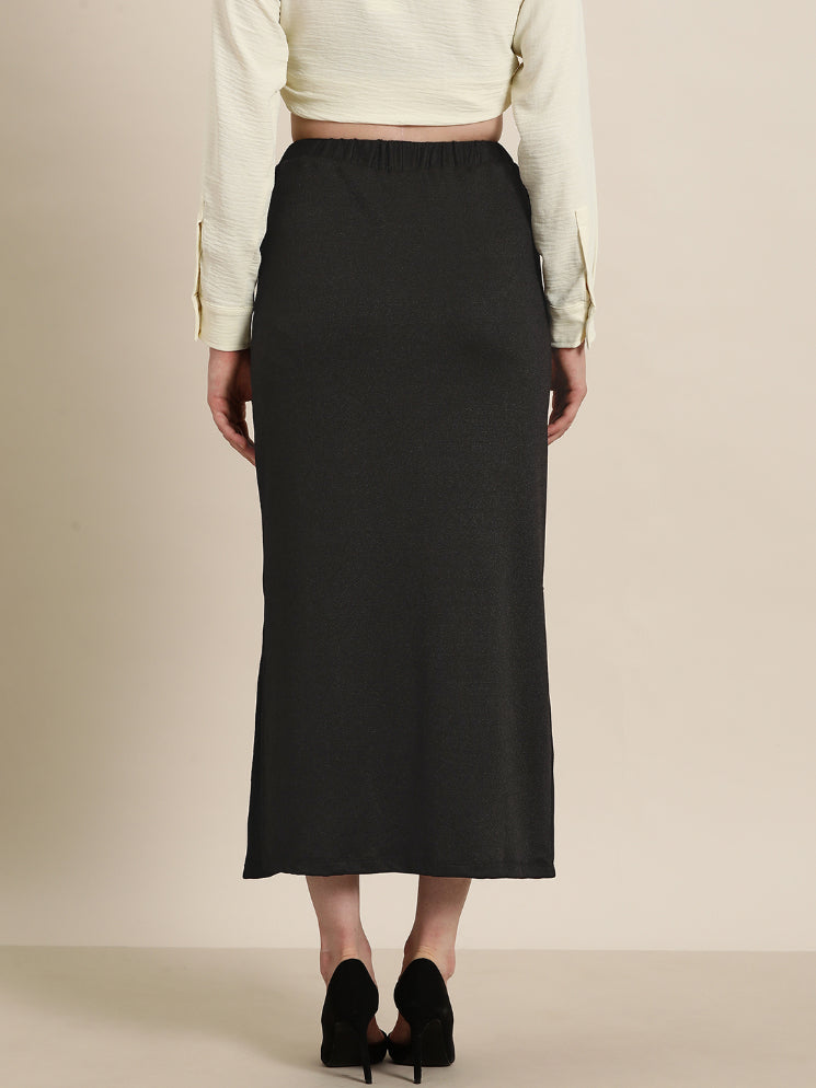 Black lycra straight skirt with side slits