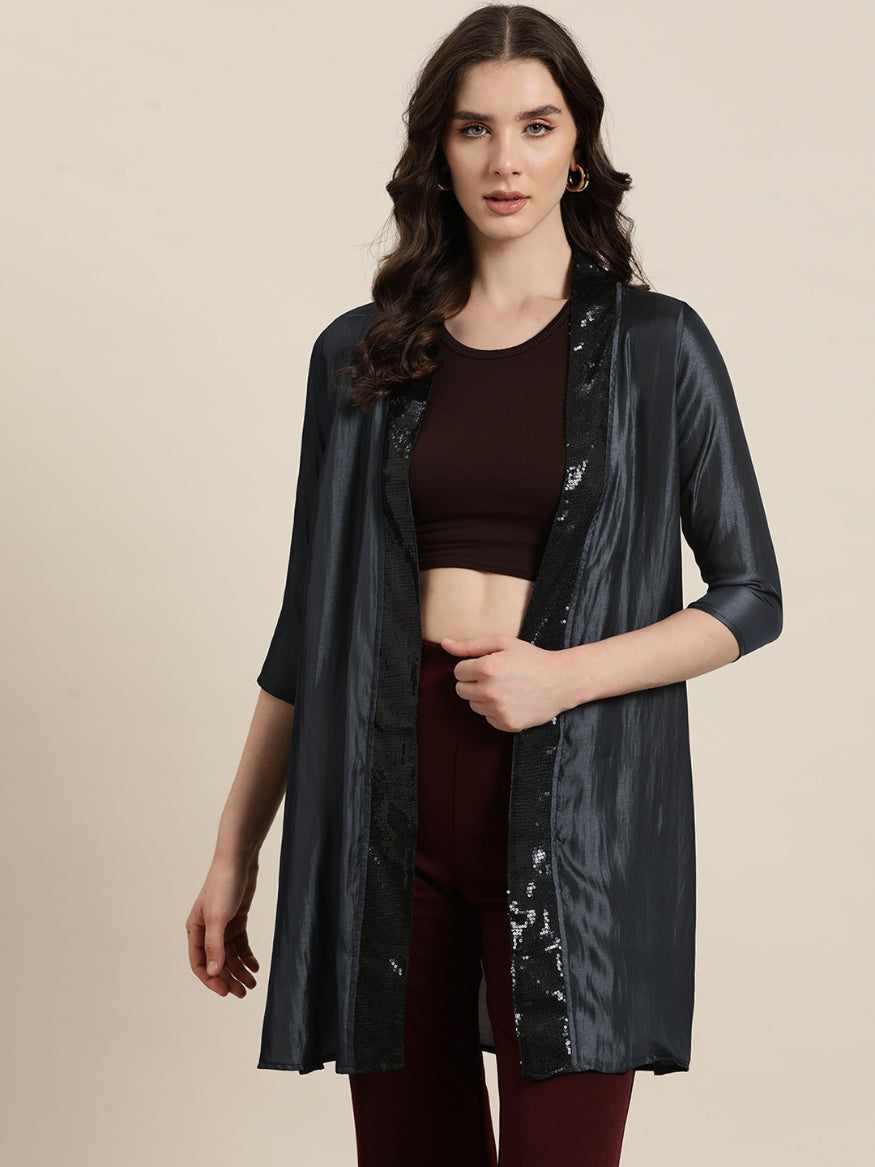 Silk fabric party shrug with sequins border