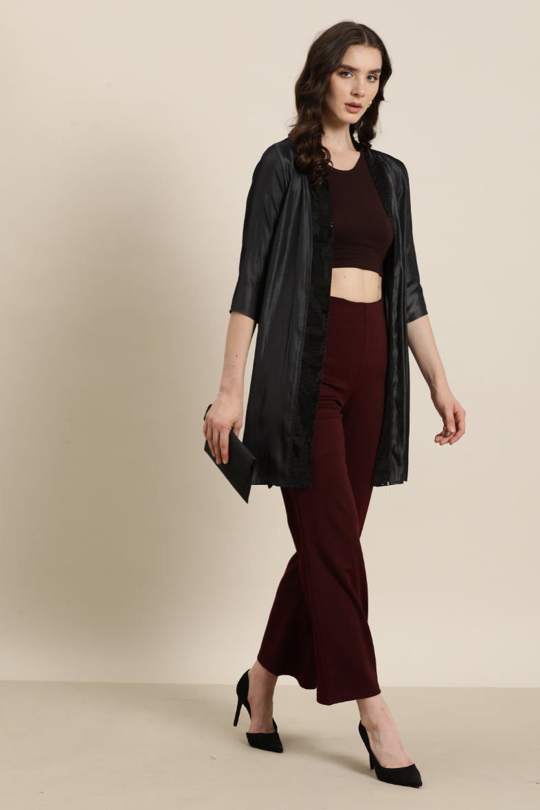 Silk fabric party shrug with sequins border