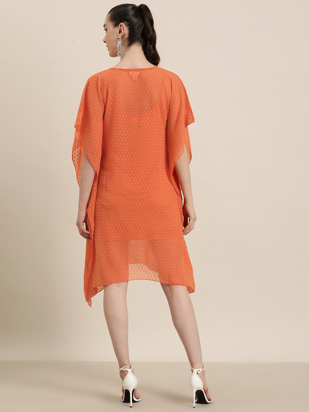 Orange V neck Kaftan with gold ring