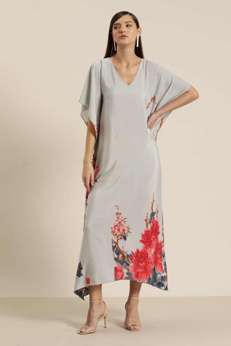 Floral crepe print V Neck Kaftan dress