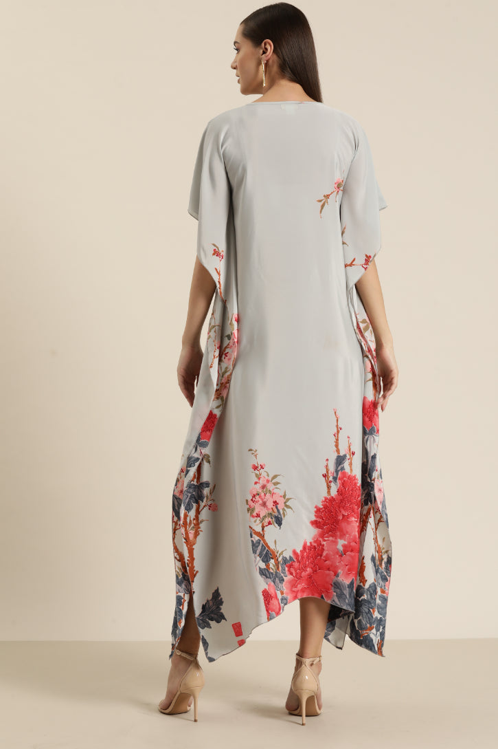 Floral crepe print V Neck Kaftan dress