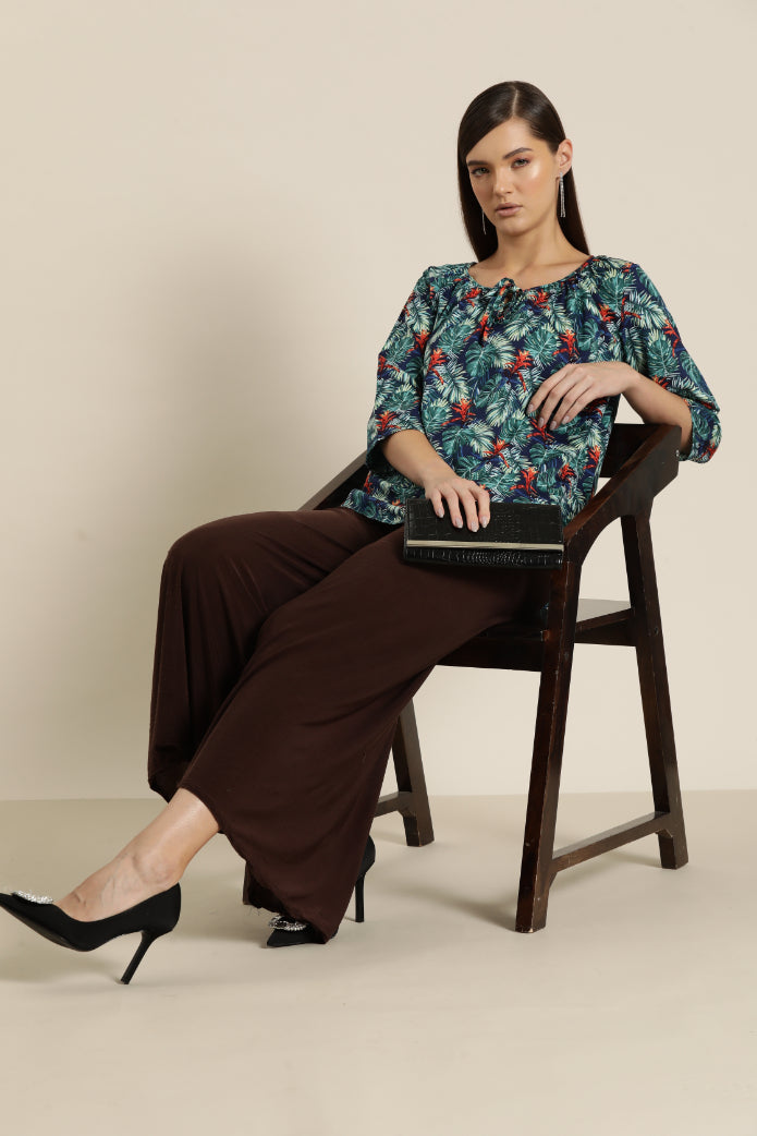 Green Tropical half placket shirt