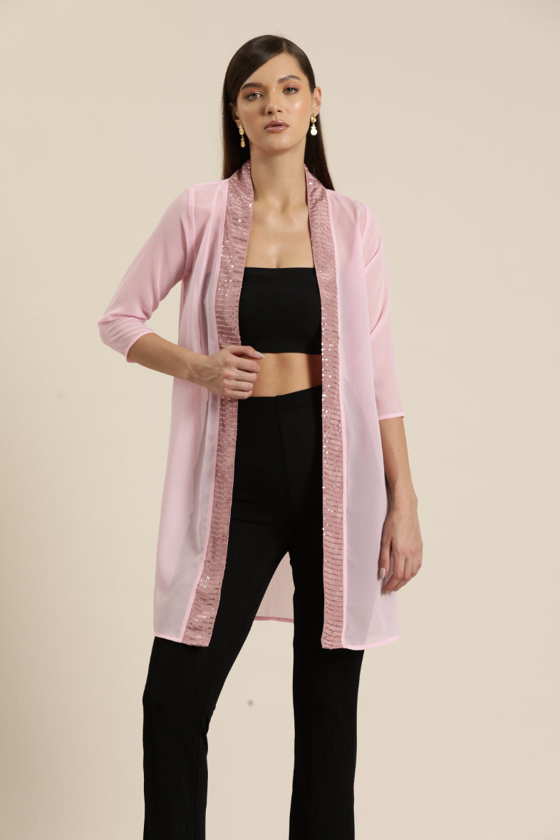 Pink Georgette shrug with Sequin border