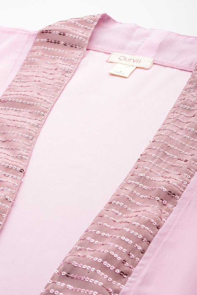 Pink Georgette shrug with Sequin border