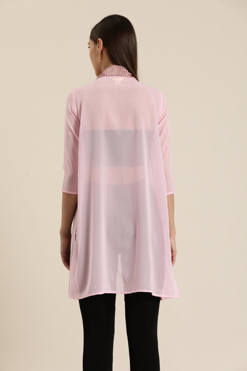 Pink Georgette shrug with Sequin border