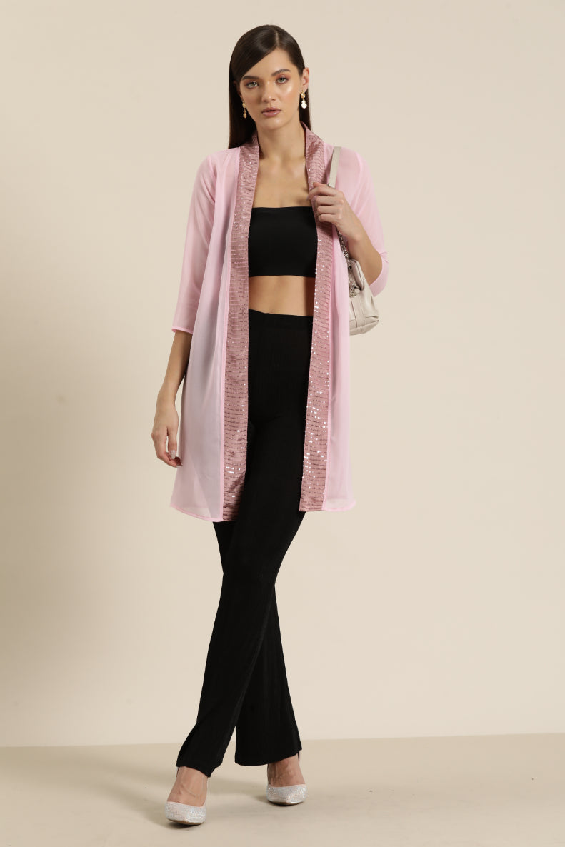 Pink Georgette shrug with Sequin border