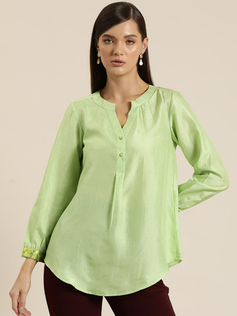 Silk half placket shirt