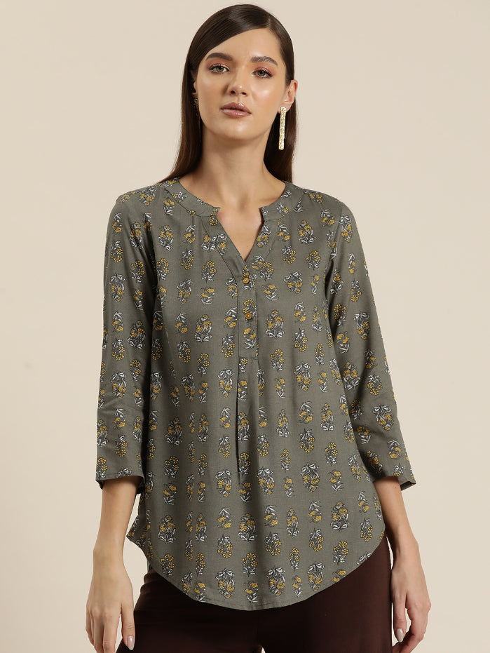 Rayon floral half placket shirt