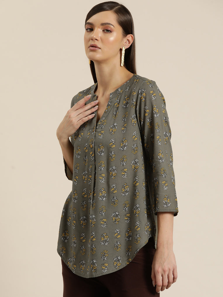 Rayon floral half placket shirt