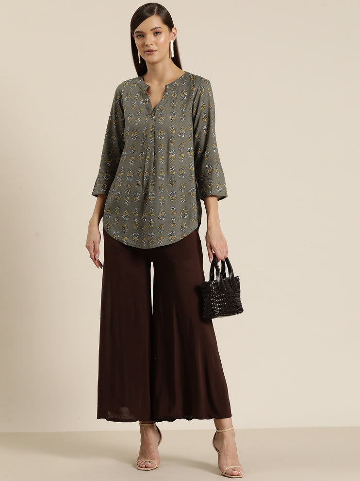 Rayon floral half placket shirt