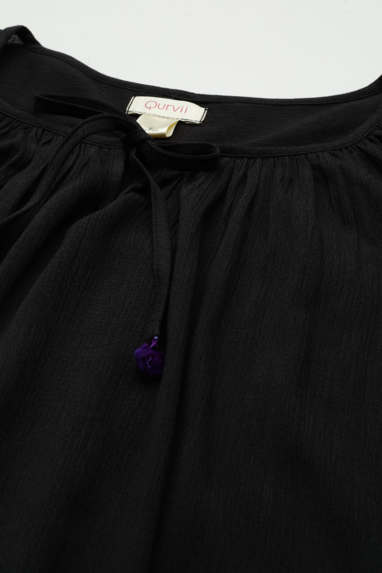 Black rayon Gather Neck Top