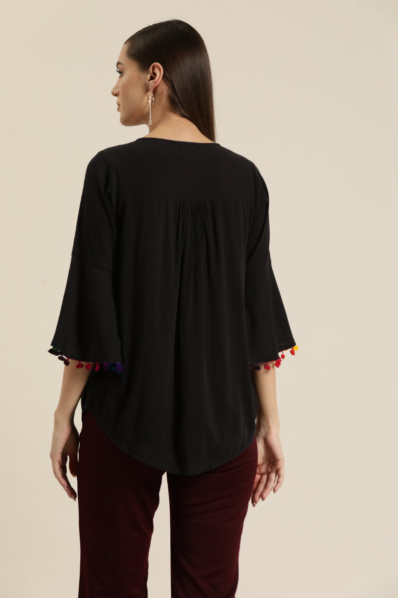 Black rayon Gather Neck Top