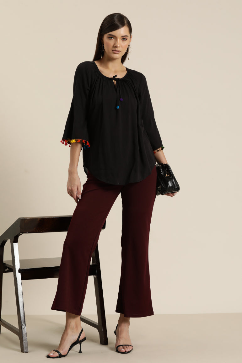 Black rayon Gather Neck Top