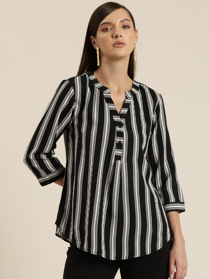 Black crepe half placket shirt
