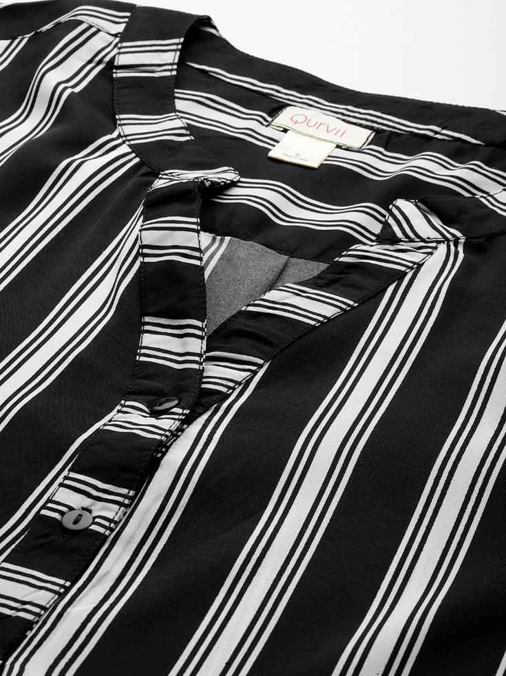 Black crepe half placket shirt