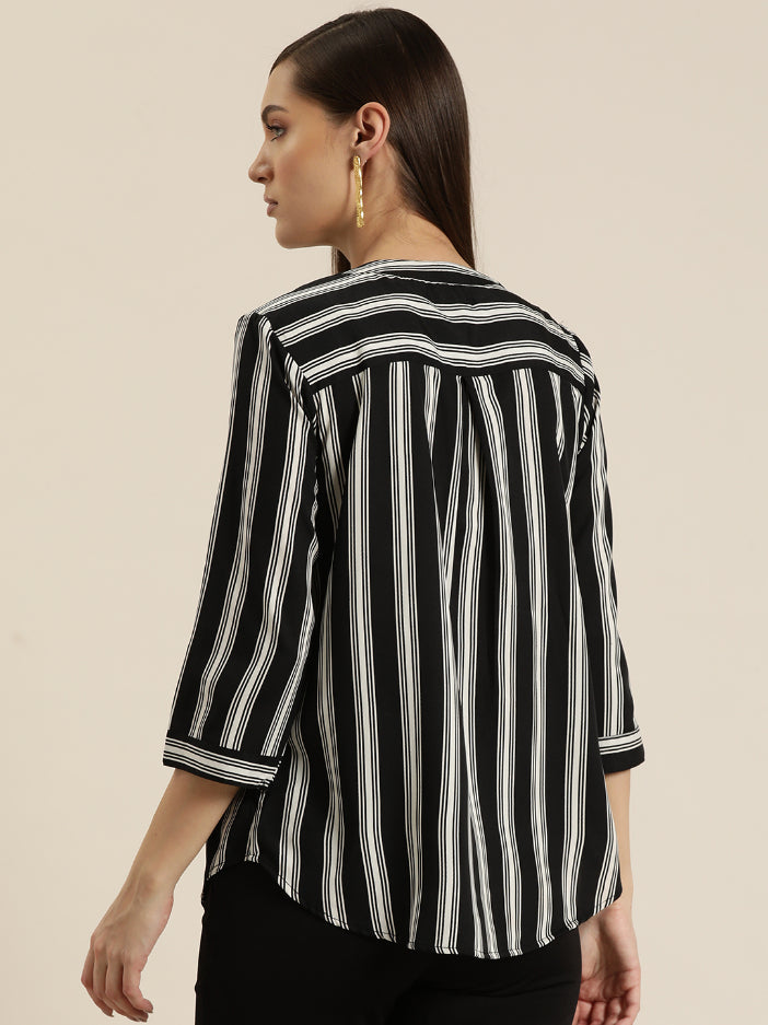 Black crepe half placket shirt