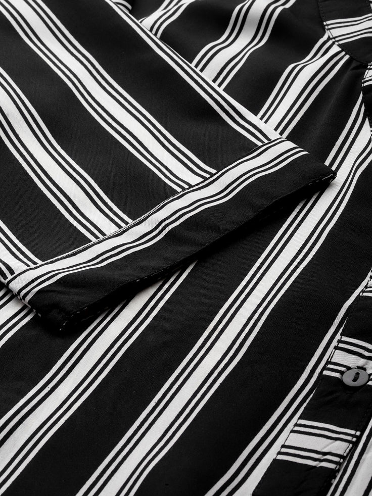 Black crepe half placket shirt