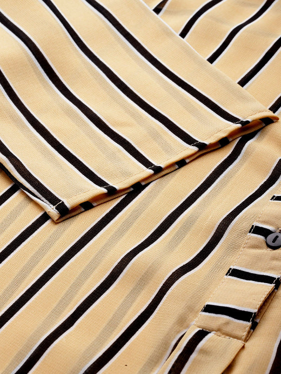 Beige stripe half placket shirt