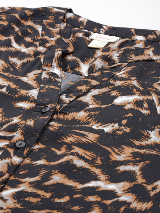 Brown leopard print half placket shirt