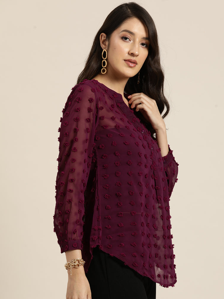 Purple swiss dott half placket shirt