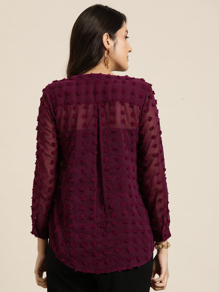 Purple swiss dott half placket shirt