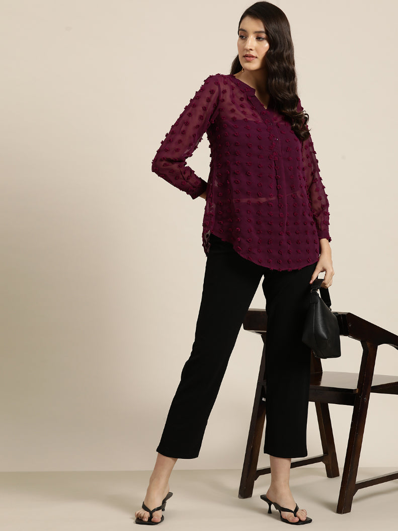 Purple swiss dott half placket shirt