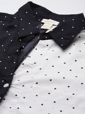 Black and white small polka dott full placket shirt