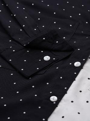 Black and white small polka dott full placket shirt