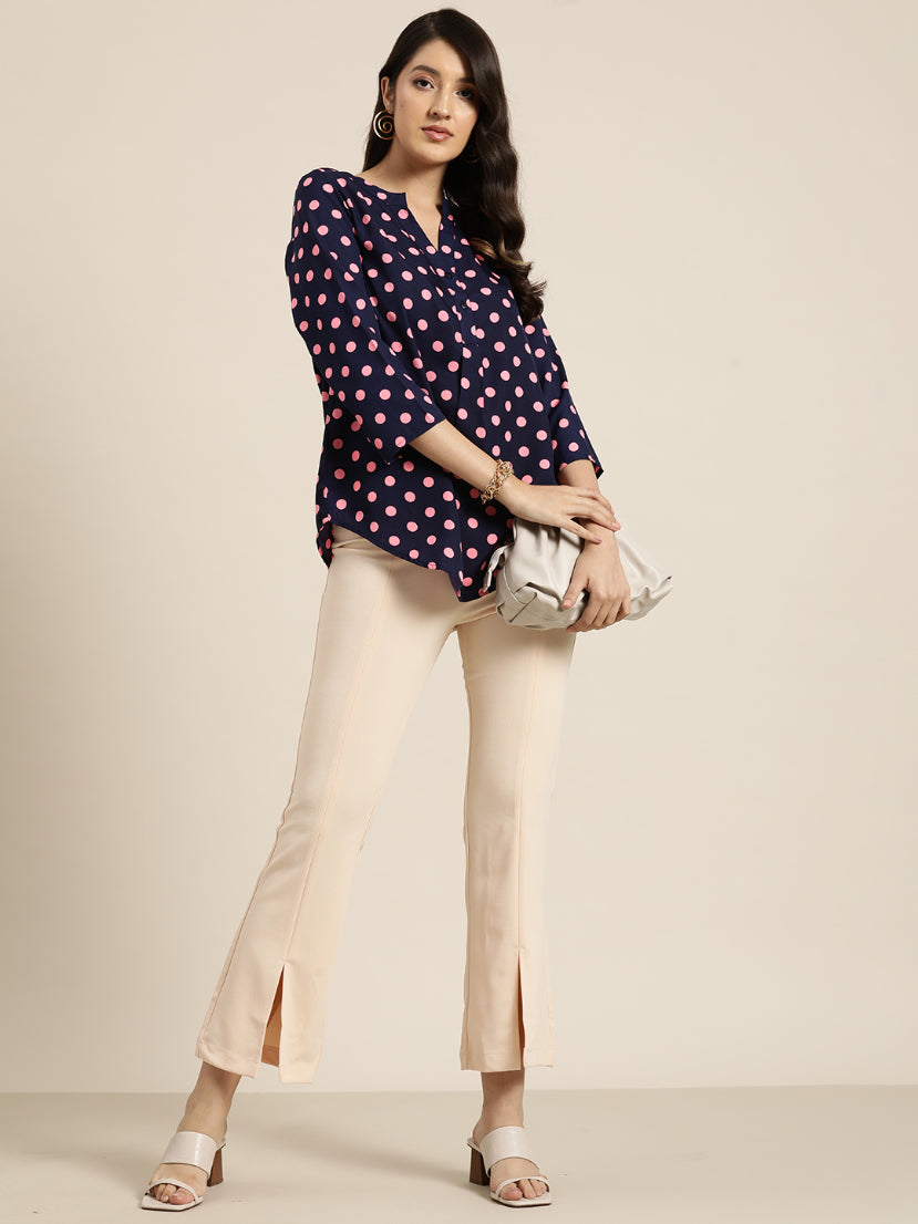 Navy and Pink polka dott half placket shirt