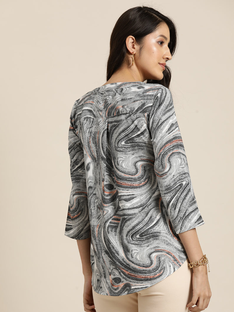 Gray marbal print half placket shirt