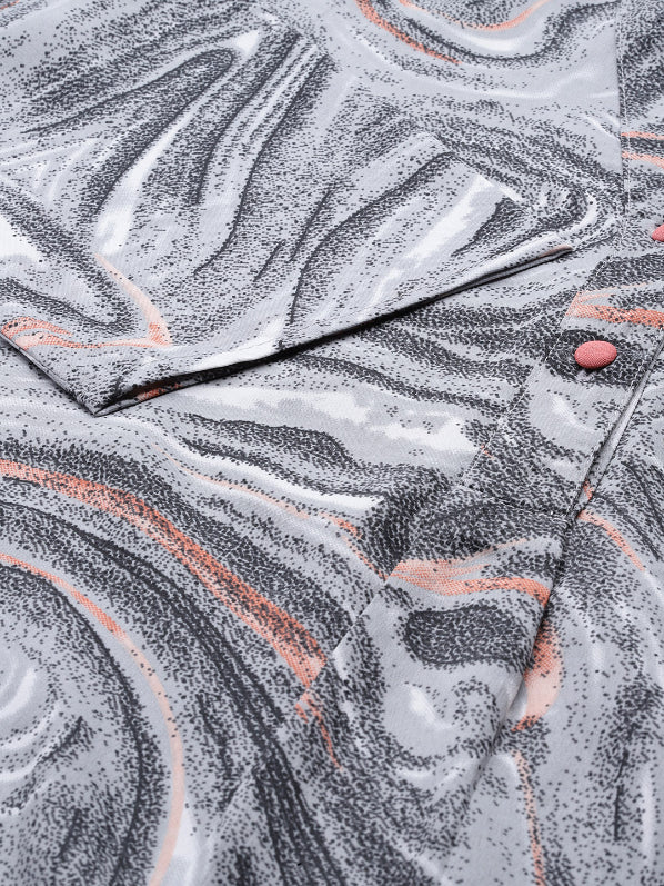 Gray marbal print half placket shirt