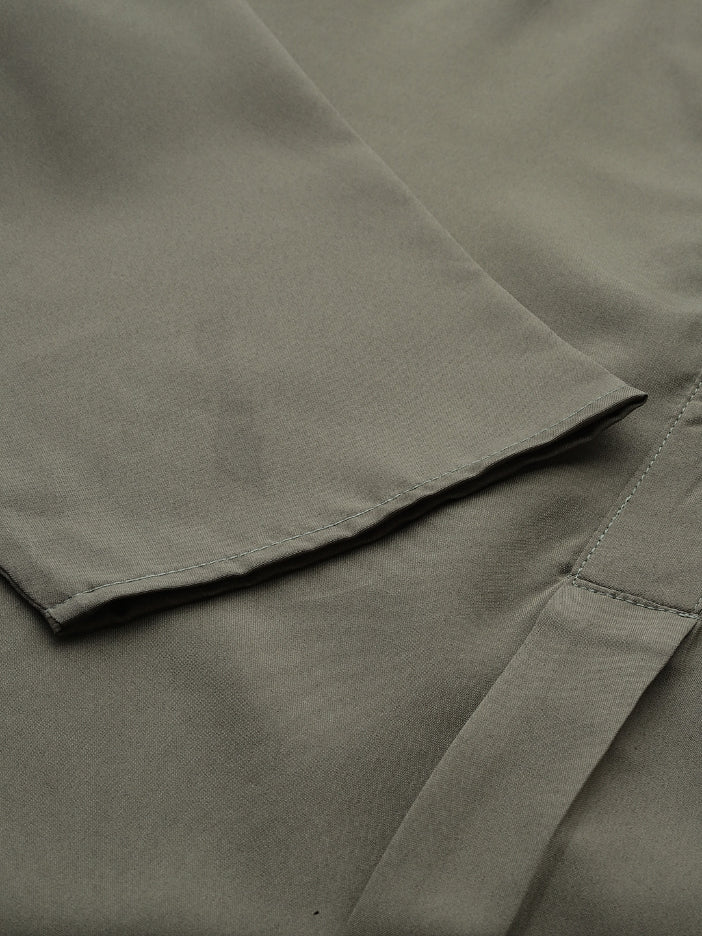 Solid Olive crepe half placket shirt