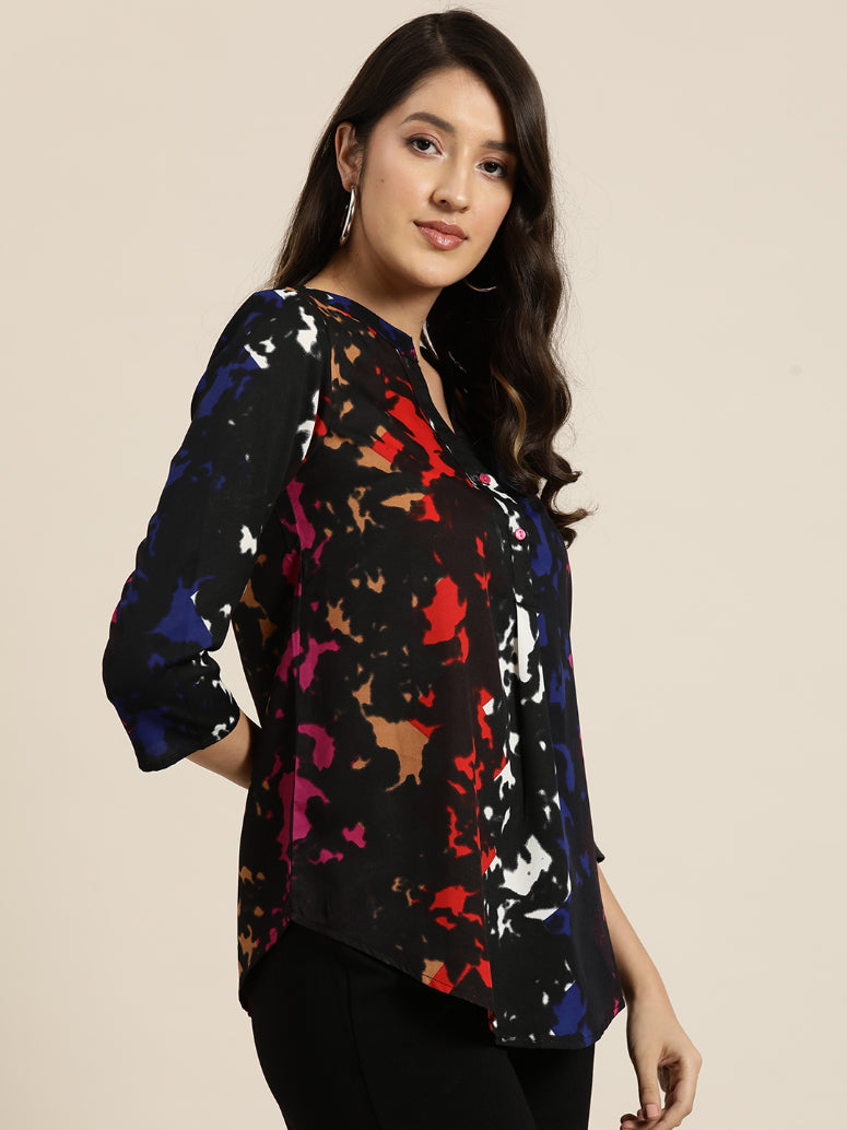 Multi colour print crepe half placket shirt