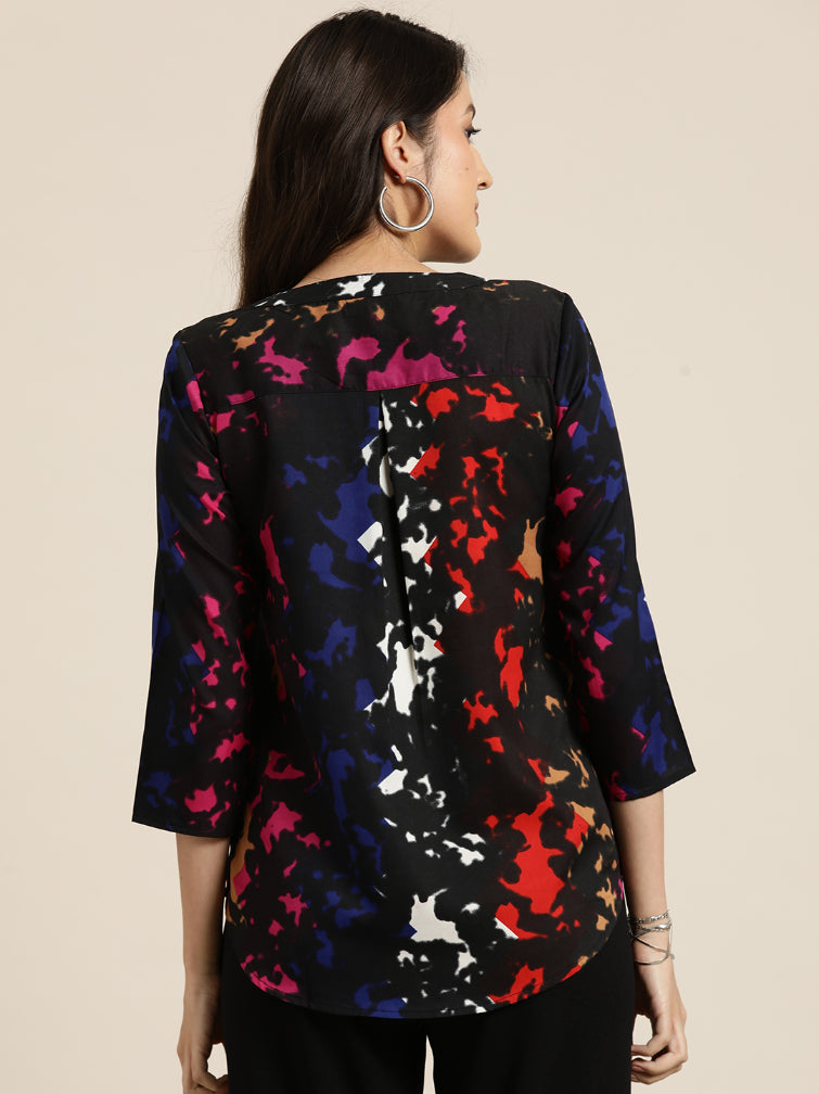 Multi colour print crepe half placket shirt