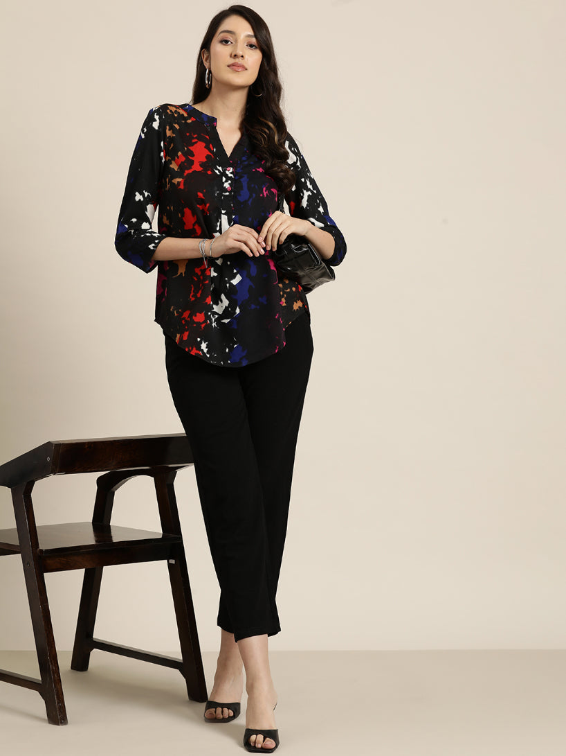 Multi colour print crepe half placket shirt