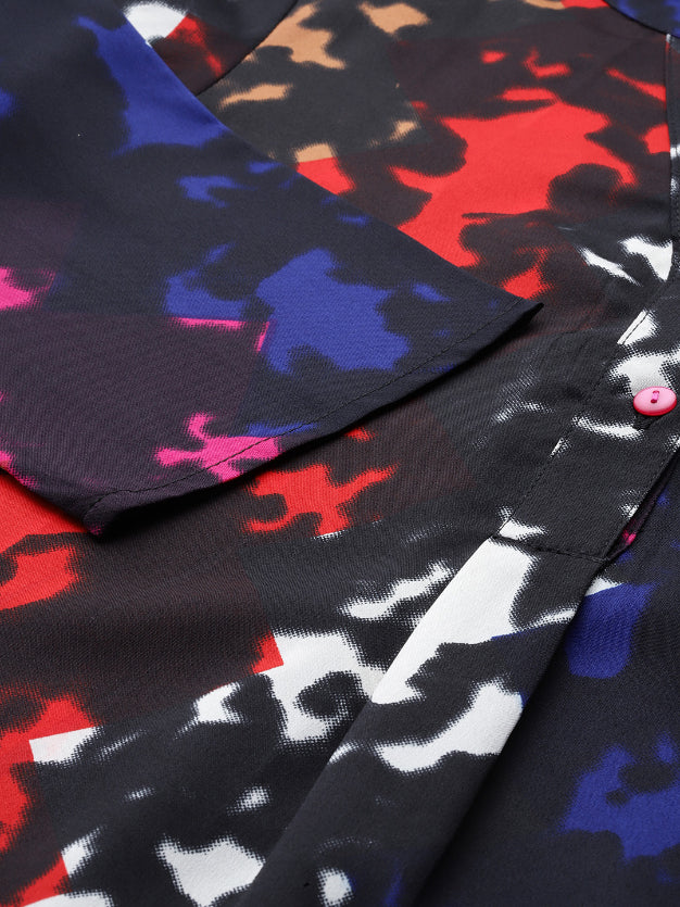 Multi colour print crepe half placket shirt