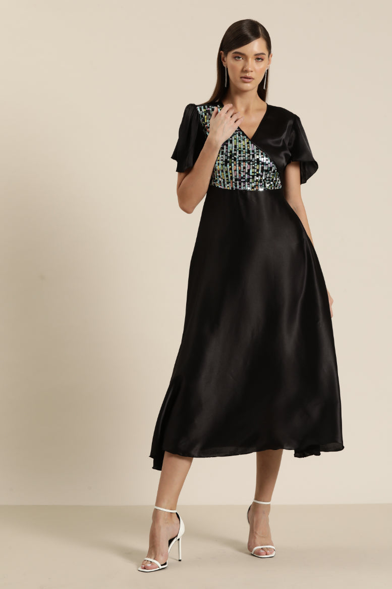 Black Satin Party Dress