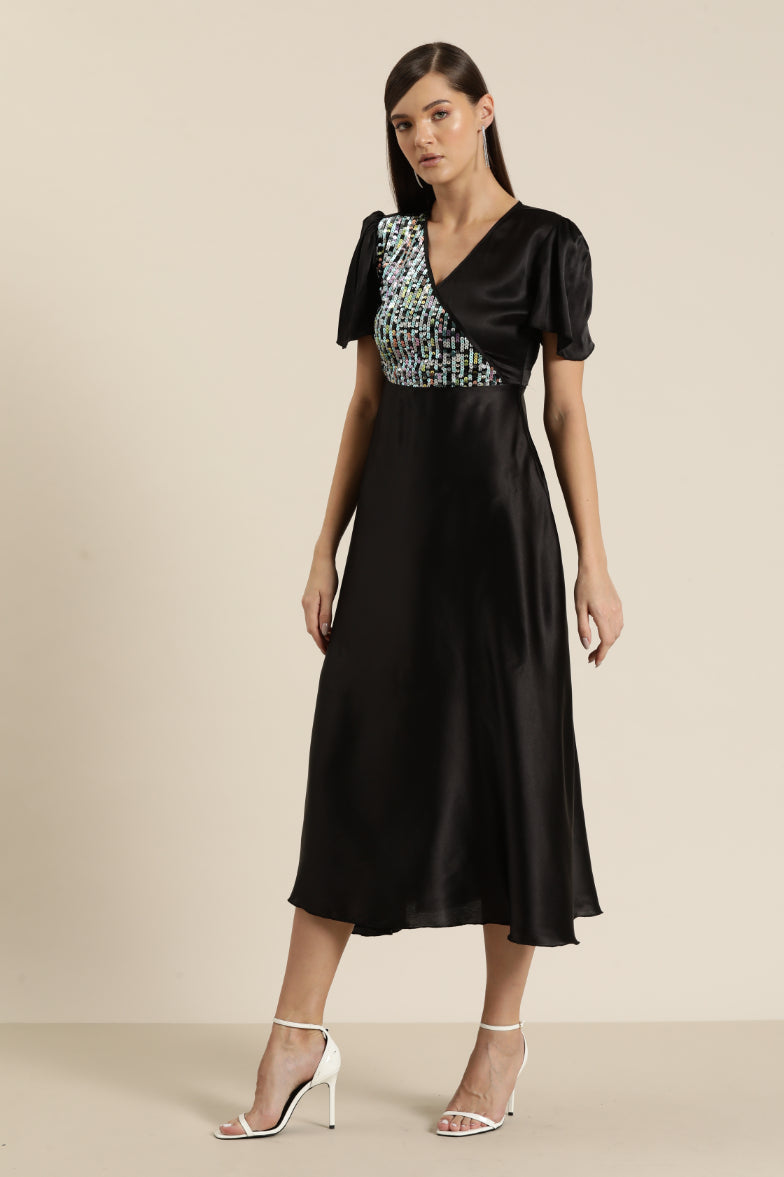 Black Satin Party Dress