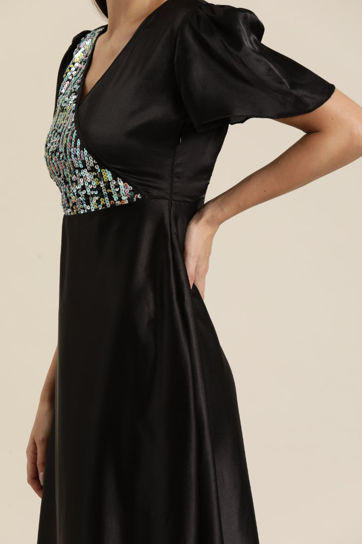 Black Satin Party Dress