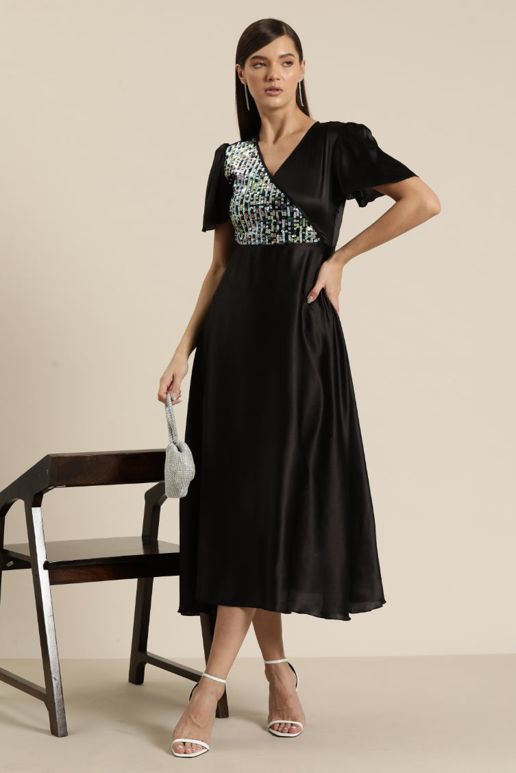 Black Satin Party Dress