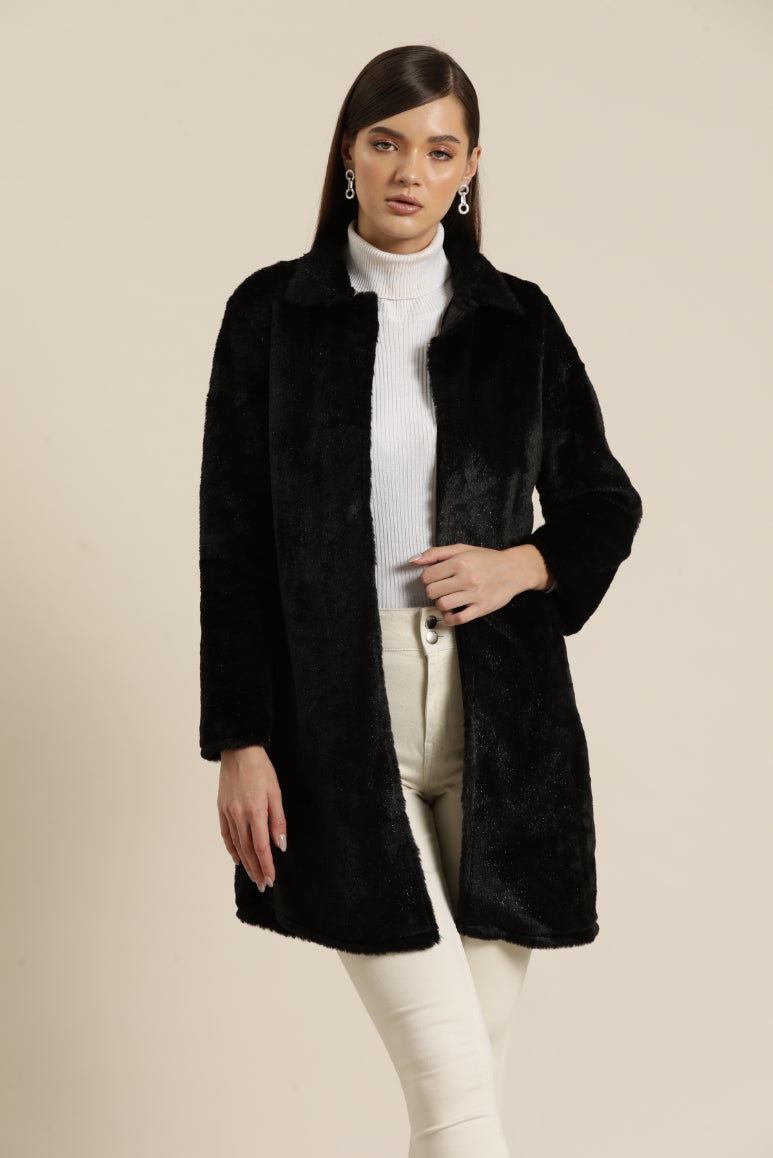 Black Rabbit fur long jacket