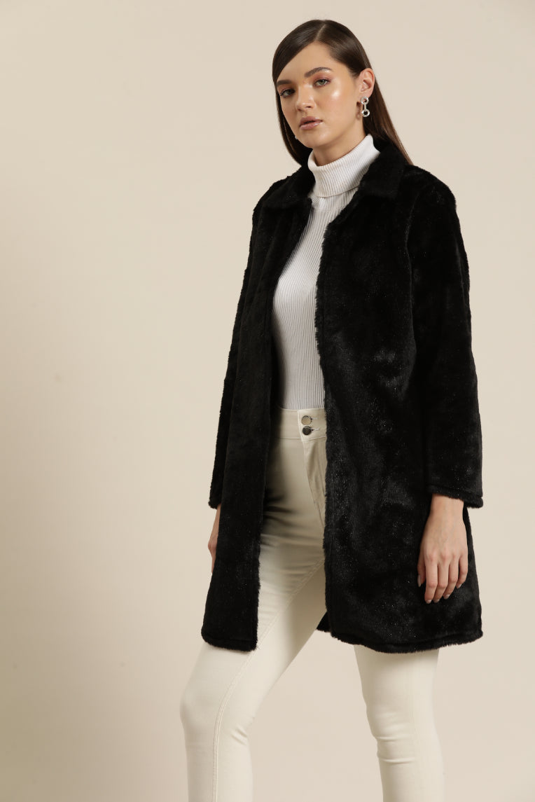 Black Rabbit fur long jacket