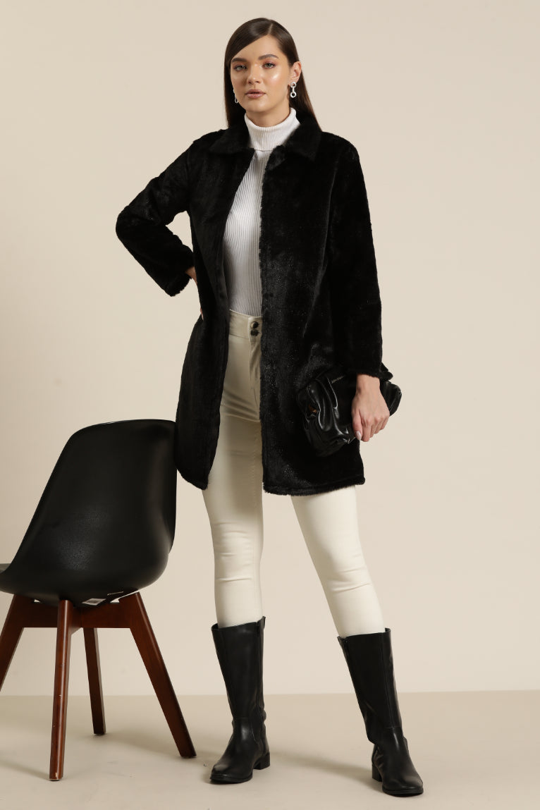Black Rabbit fur long jacket