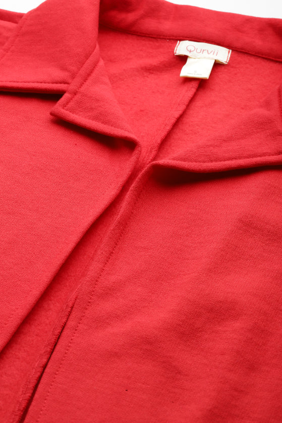 Solid Red fleece long jacket