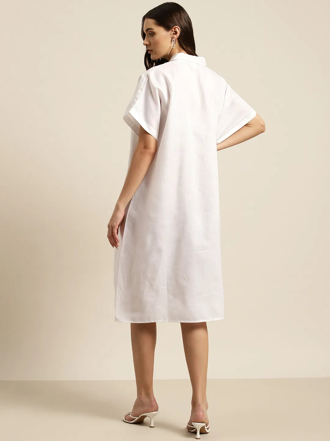 Solid white cotton slub resort Oversize dress